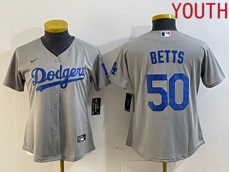Youth Los Angeles Dodgers #50 Betts Grey Nike Game MLB Jersey style 5->youth mlb jersey->Youth Jersey